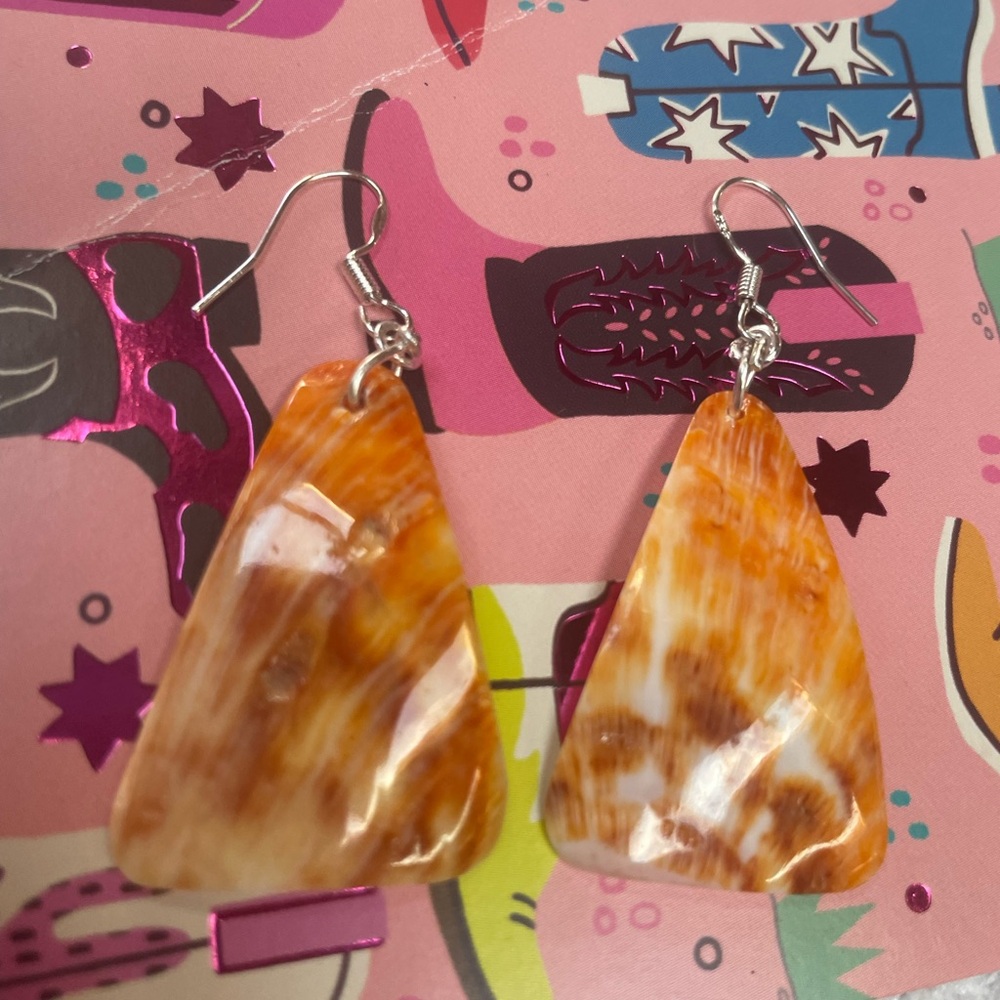 Orange Spiny Oyster Shell Earrings on Sterling Silver-Native Style💥